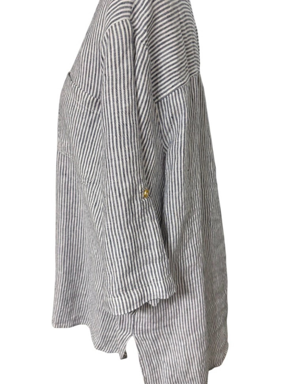 ELLEN TRACY XL 100% LINEN BLUE AND WHITE STRIPED TUNIC GOLD ZIP COASTAL Y2K TOP - Picture 10 of 12